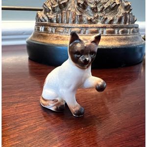 Vintage Miniature Bone China Cat Figurine Siamese Cat Japan